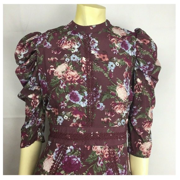 Coco Jaimeson Dress Flare A-Line Small Lace 3/4 Sleeve Mauve French Styl… - Picture 4 of 9